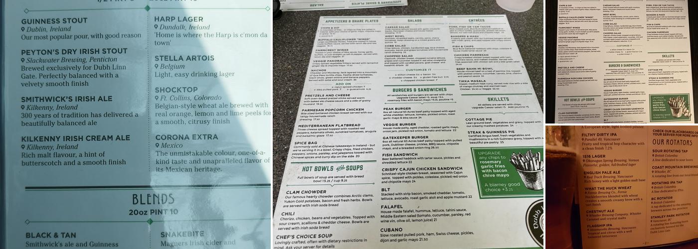 Dubh Linn Gate Irish Pub Menu