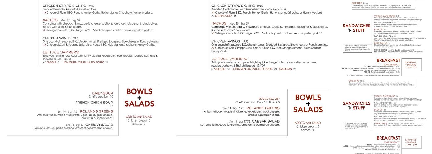 Roland's Creekside Pub Menu