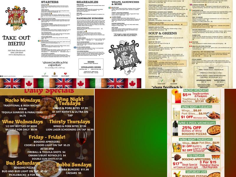 Thirsty Lion Tavern Menu