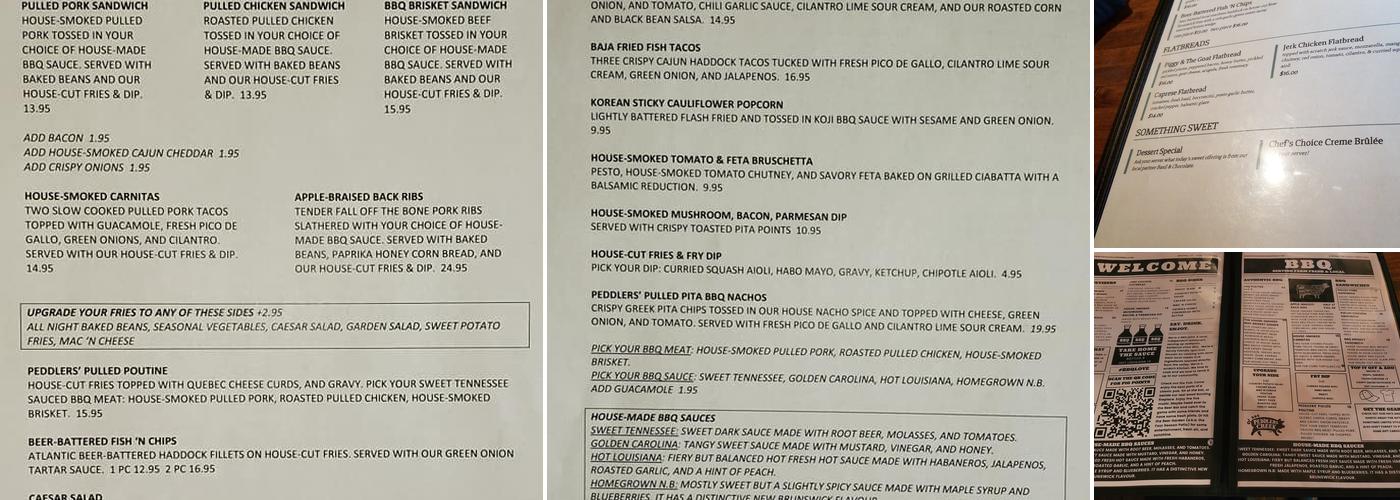 Peddlers Creek BBQ Menu