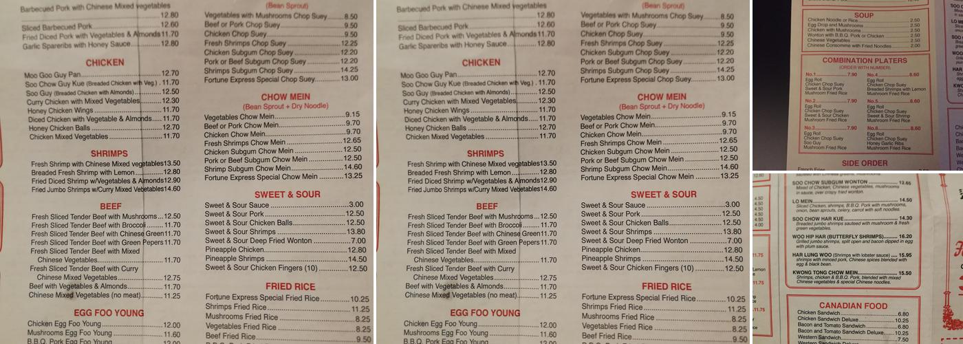 Fortune Express Menu
