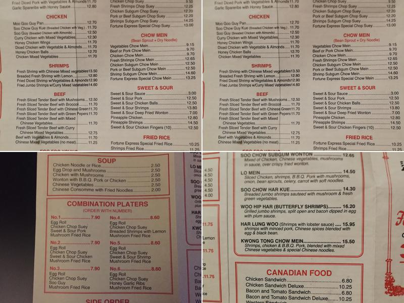 Fortune Express Menu