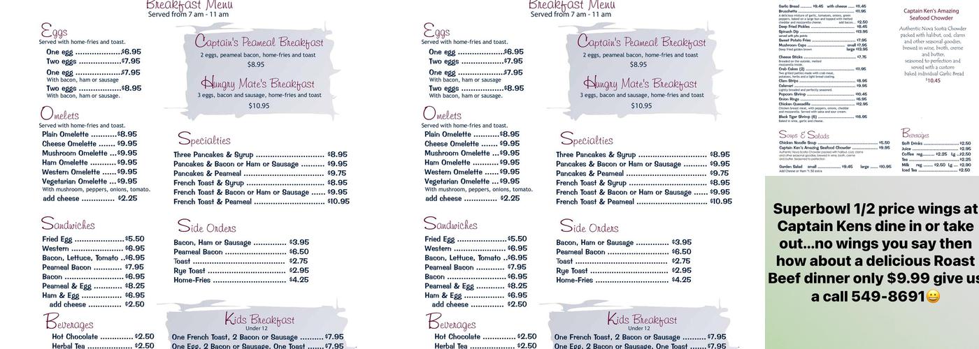 Captain Ken's Menu
