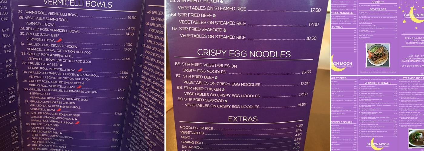 Saigon Moon Menu