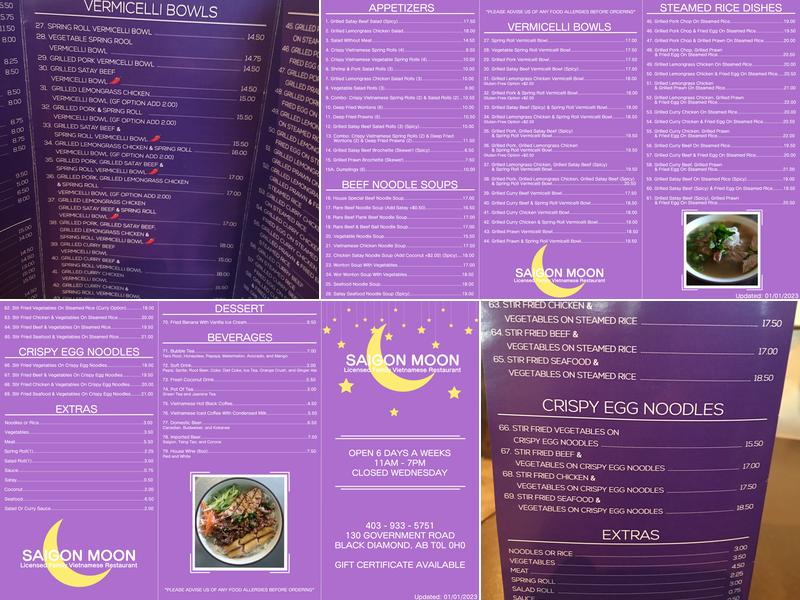 Saigon Moon Menu