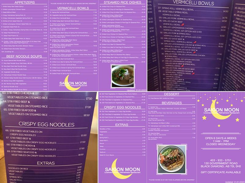 Saigon Moon Menu