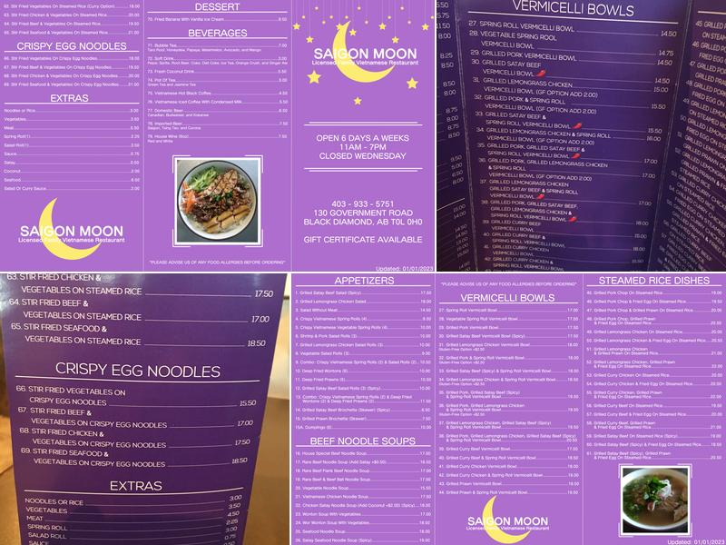 Saigon Moon Menu