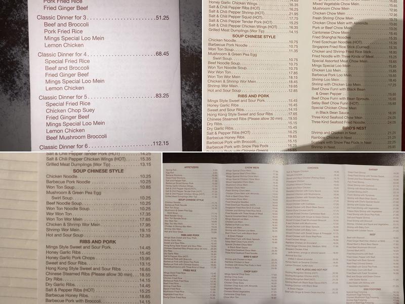 Mings Garden Chinese Restaurant Menu