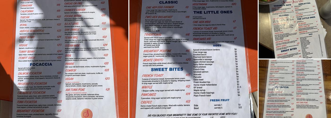 SUNNY SIDE UP Menu