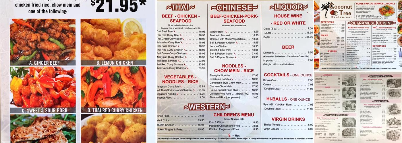 Coconut Tree Restaurant Ltd Menu