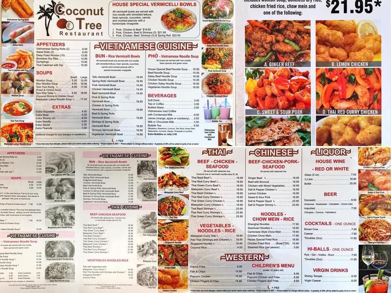 Coconut Tree Restaurant Ltd Menu