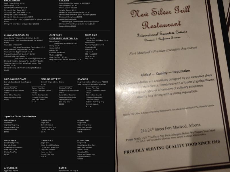 Silver Grill Restaurant Menu