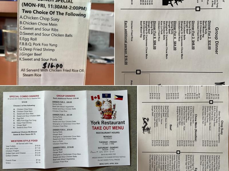 York Restaurant Menu