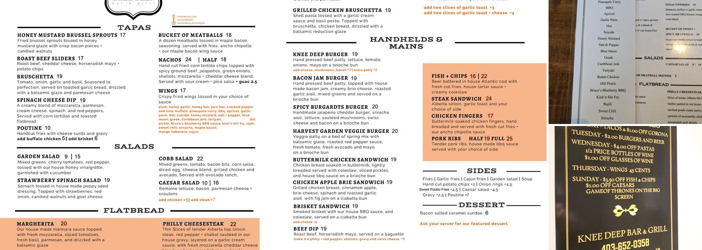 Knee Deep Bar & Grill Menu