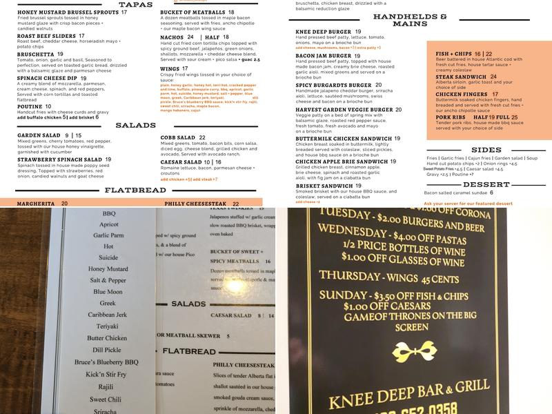 Knee Deep Bar & Grill Menu