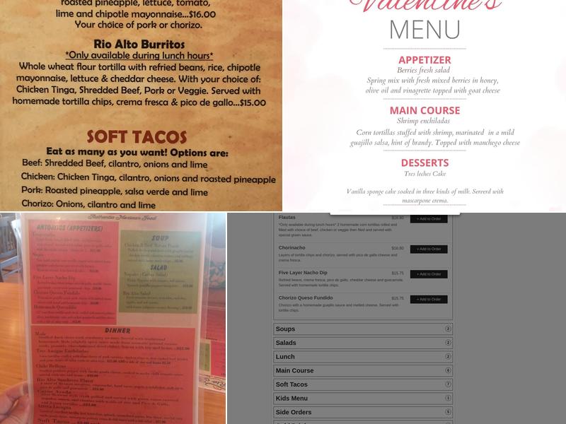 Rio Alto Authentic Mexican Food Menu