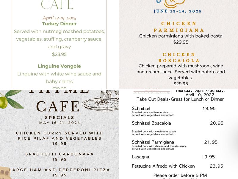 Wild Thyme Cafe Menu