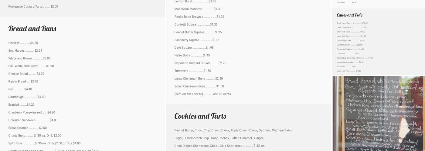 Culbert's Bakery Menu