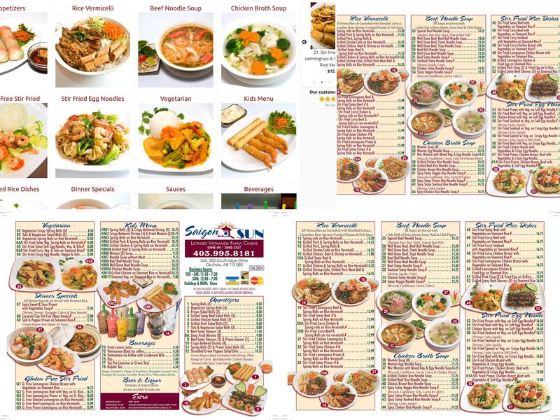 Saigon Sun Menu