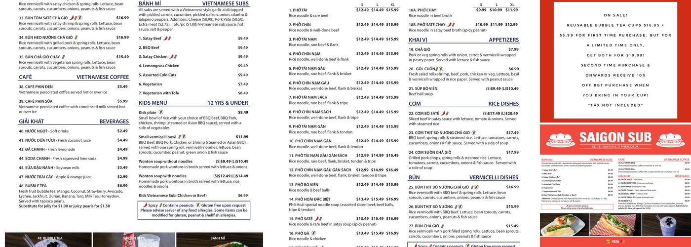 Saigon Sub Okotoks Menu