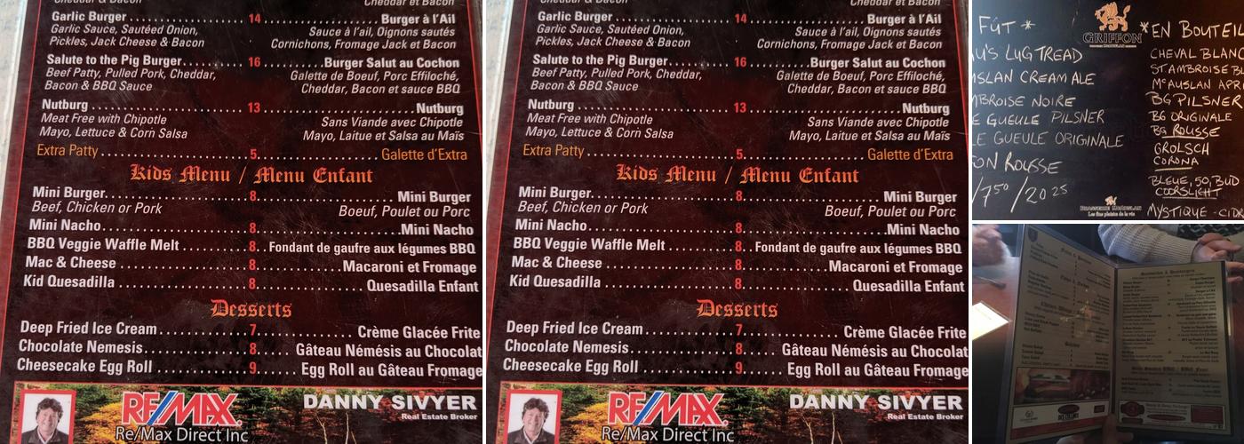 The Blacksheep Inn / Auberge Le Mouton Noir Menu