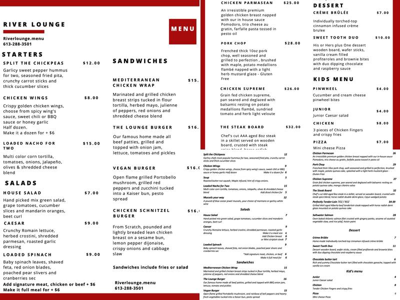 River Lounge Restaurant & Banquet Centre Menu