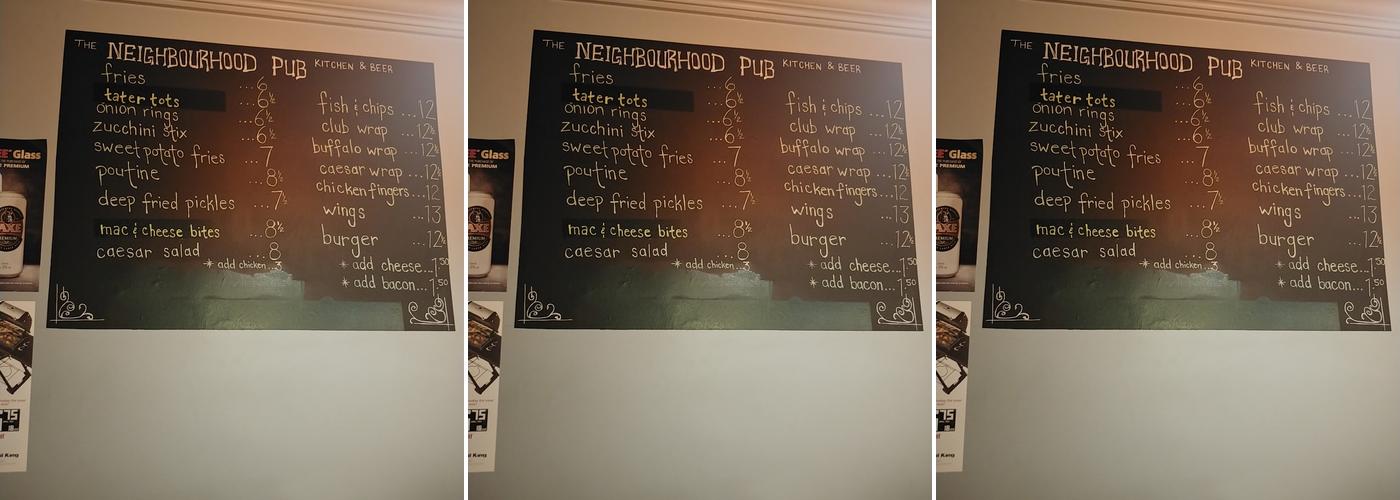 The Neighbourhood Pub Menu