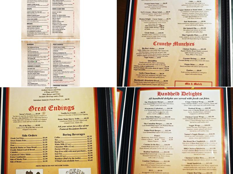 Winchester Arms Menu