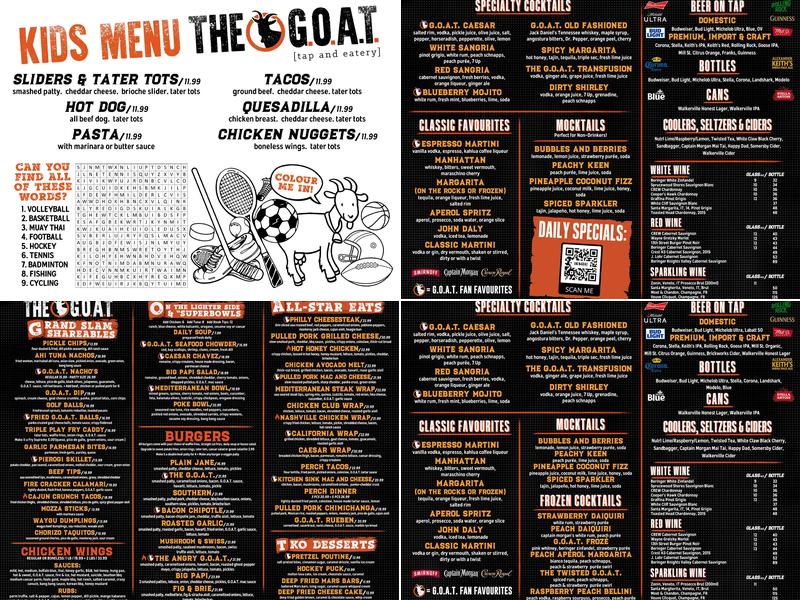 The GOAT - Tap & Eatery Menu