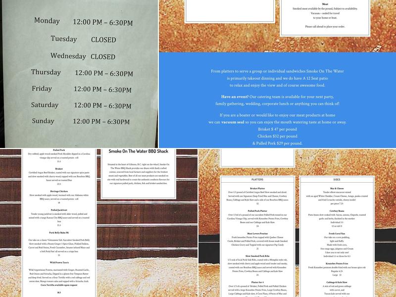 Smoke on the Water BBQ Shack Menu