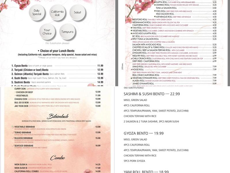 Won Japanese Restaurant Menu