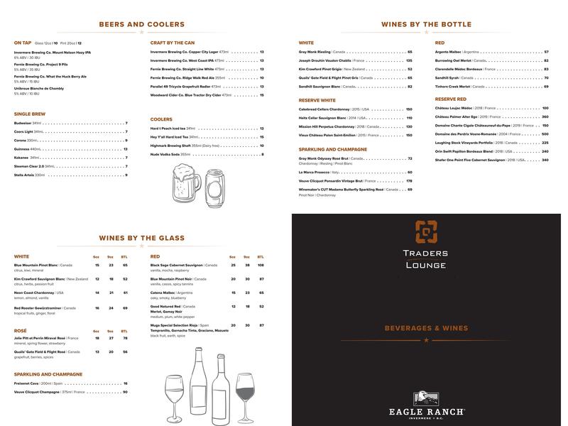 Traders Lounge at Eagle Ranch Resort (Formerly Rustica) Menu