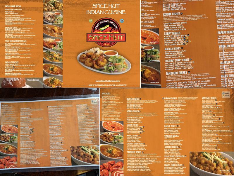 Spice Hut Indian Cuisine. Menu