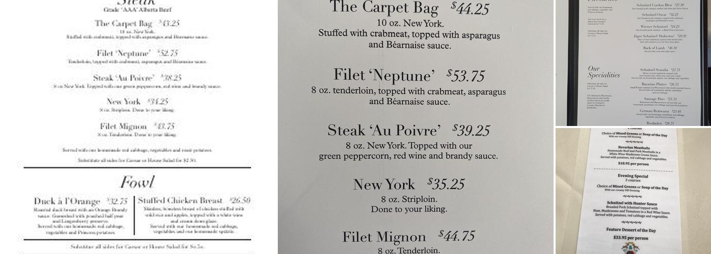 Black Forest Steak & Schnitzel Haus Menu