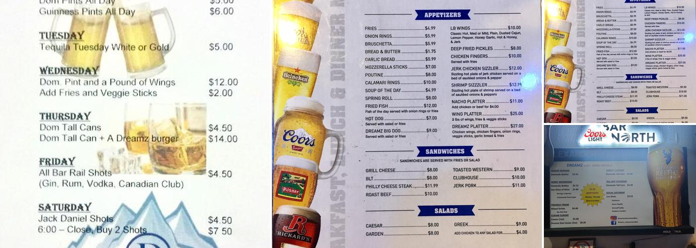 Dreamz Restaurant and Bar Menu