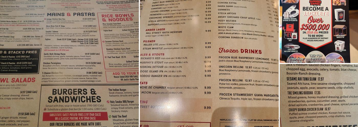 Jack Astor's Bar & Grill Argentia Menu