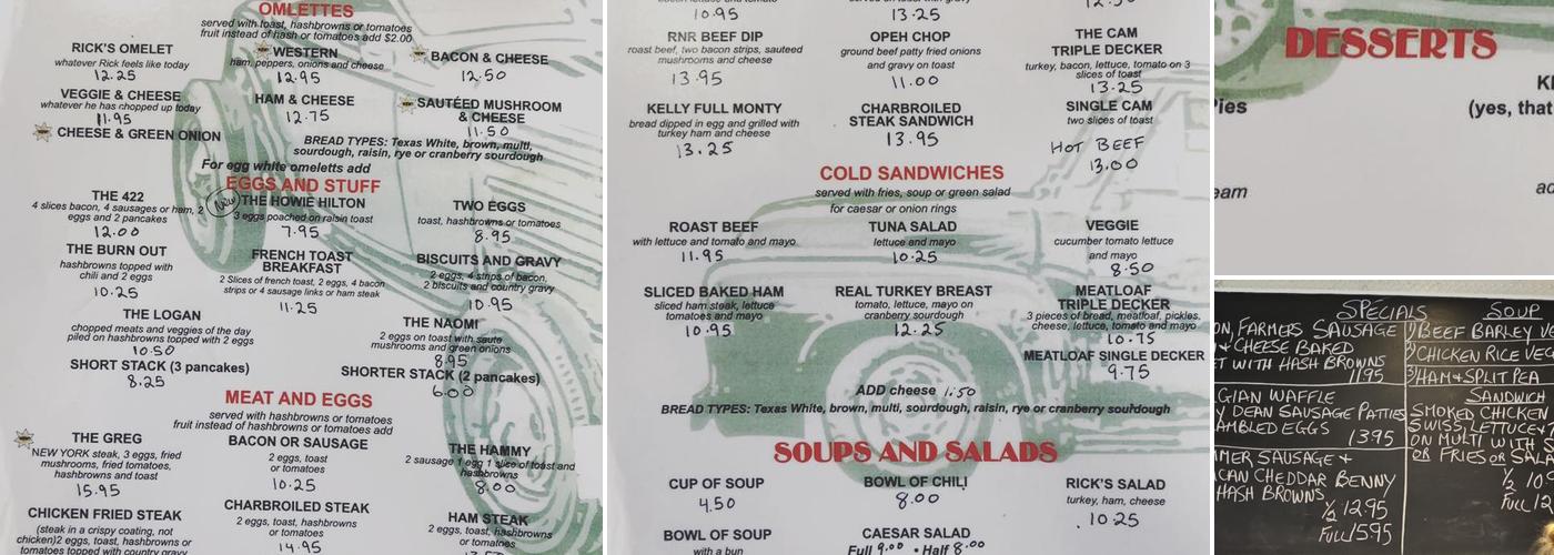 RNR Diner Menu