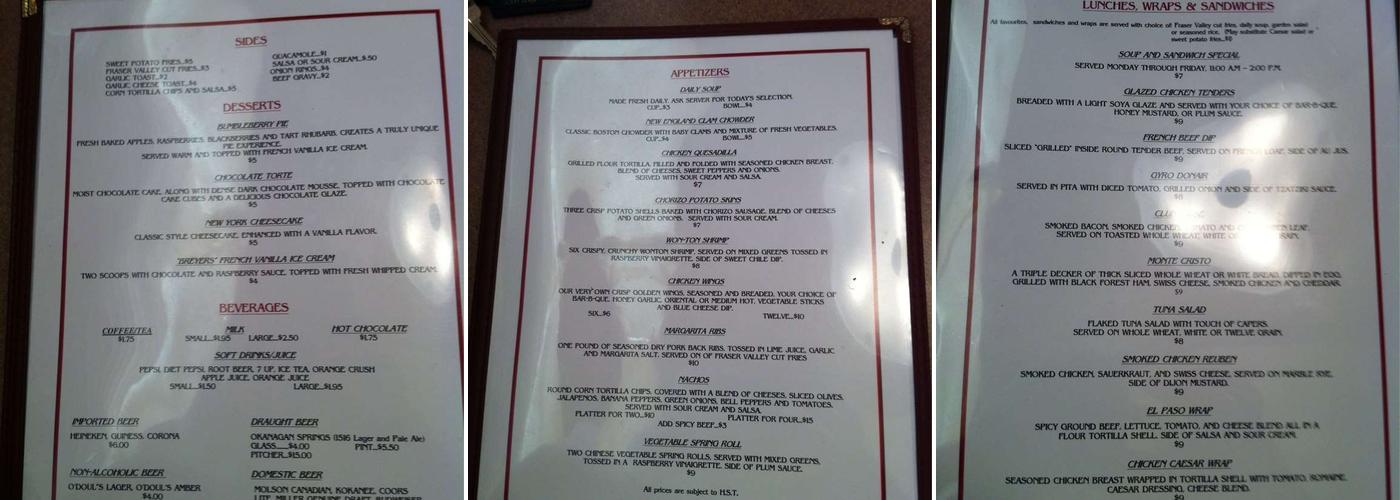 Best Western Plus Osoyoos Hotel & Suites Menu