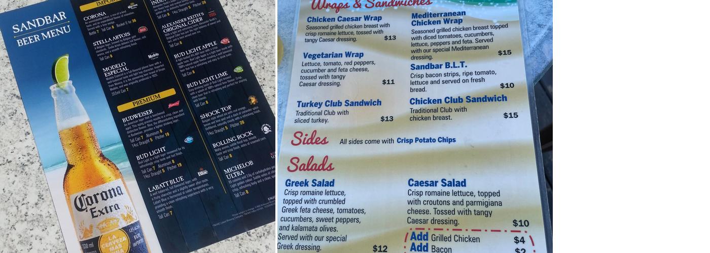 The Sandbar Menu
