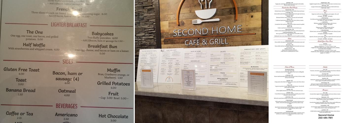 Second Home Cafe & Grill Menu