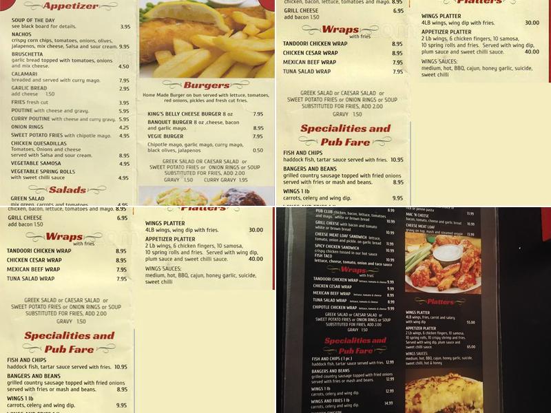 King's Belly Pub Menu