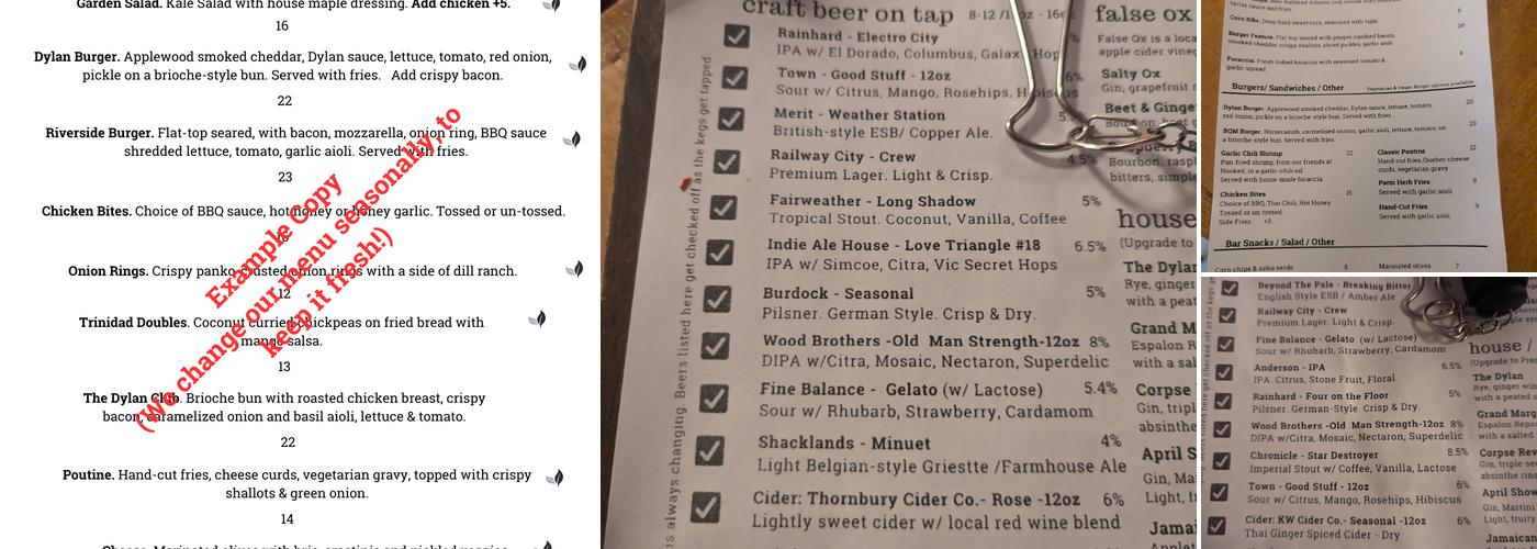 The Dylan Bar Menu