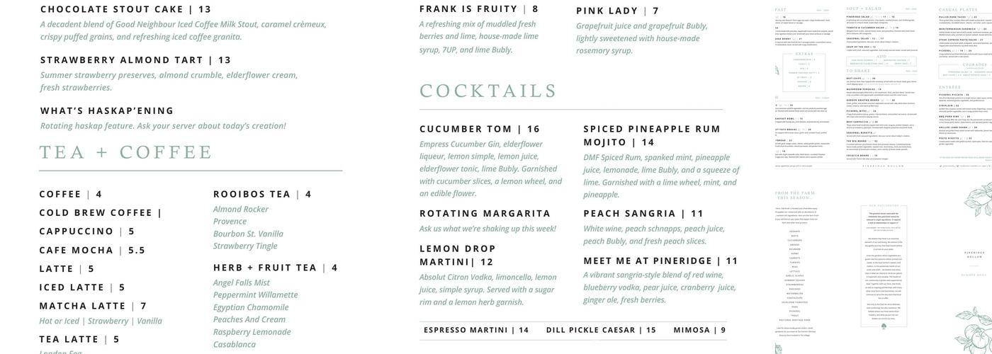 Pineridge Hollow Menu