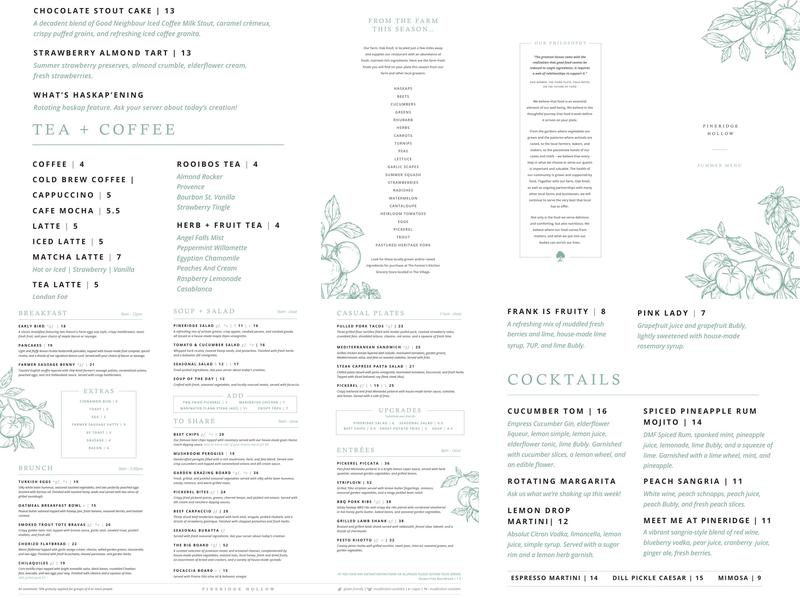 Pineridge Hollow Menu