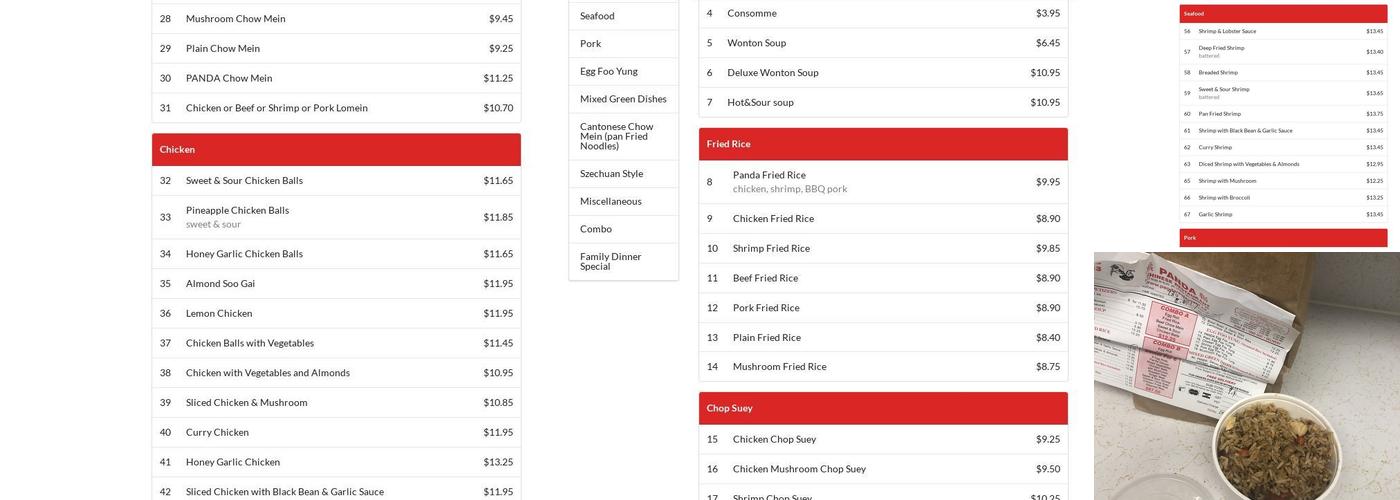 Panda Chinese Restaurant Menu