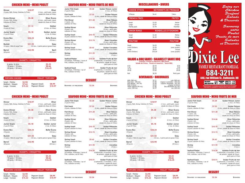 Dixie Lee Take-Out Menu