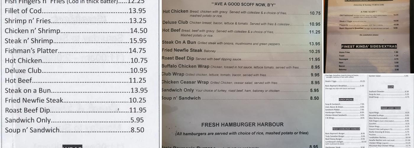 The Newfoundland Pub Menu