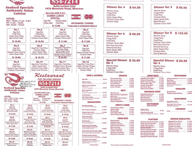 Kim Long Restaurant Menu
