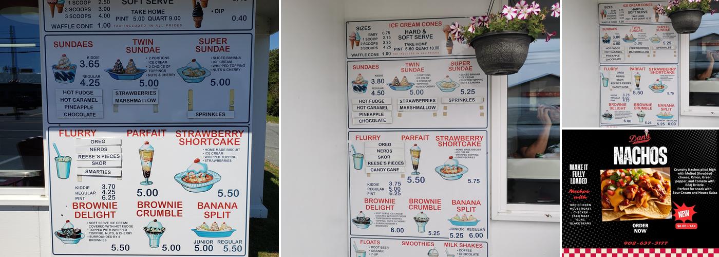 Dan's Ice Cream Shoppe Menu