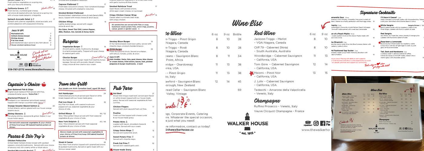 The Walker House Menu